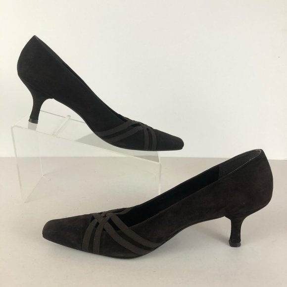 *SOLD* Stuart Weitzman Brown Suede Leather Heels Sz 10 - Picture 3 of 9